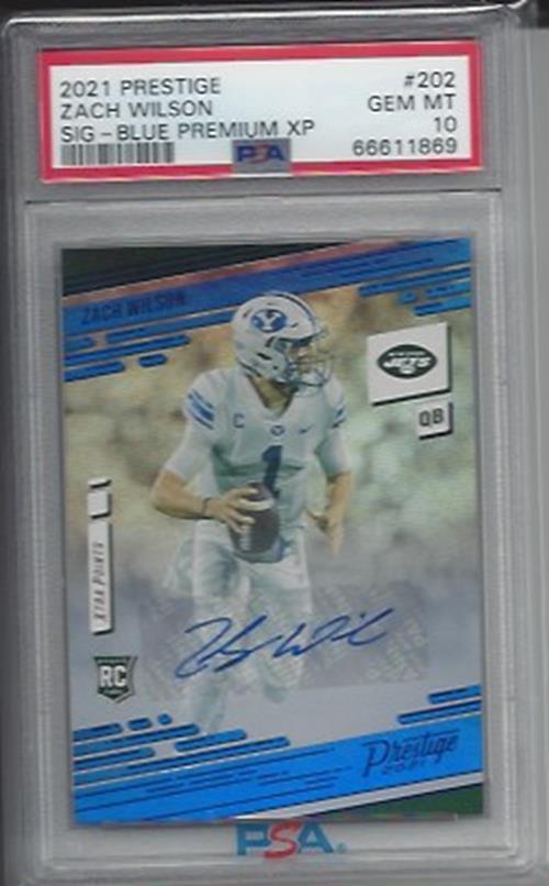 ZACH WILSON 2021 PRESTIGE XTRA POINTS BLUE PREMIUM SIG AUTO RC PSA 10 GEM POP 2