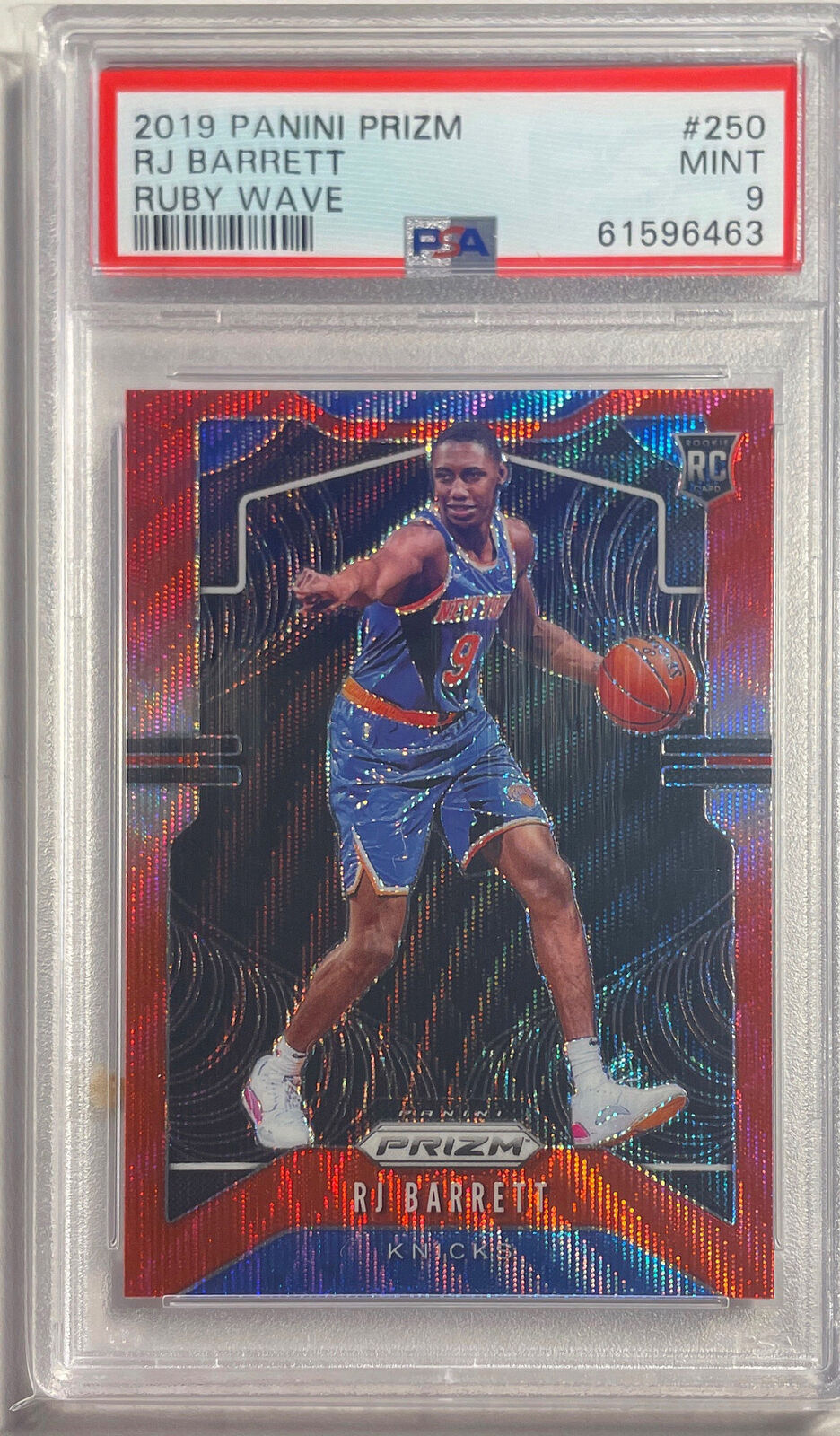 RJ BARRETT 2019-20 PANINI PRIZM RED RUBY WAVE PRIZM ROOKIE RC #250 PSA 9 MINT