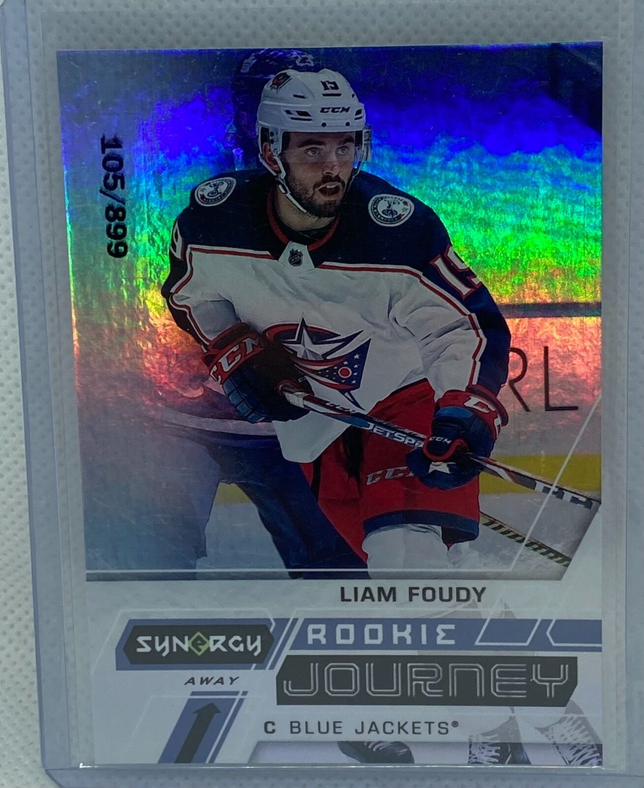 LIAM FOUDY 2020-21 UPPER DECK SYNERGY AWAY ROOKIE JOURNEY RC #D /899