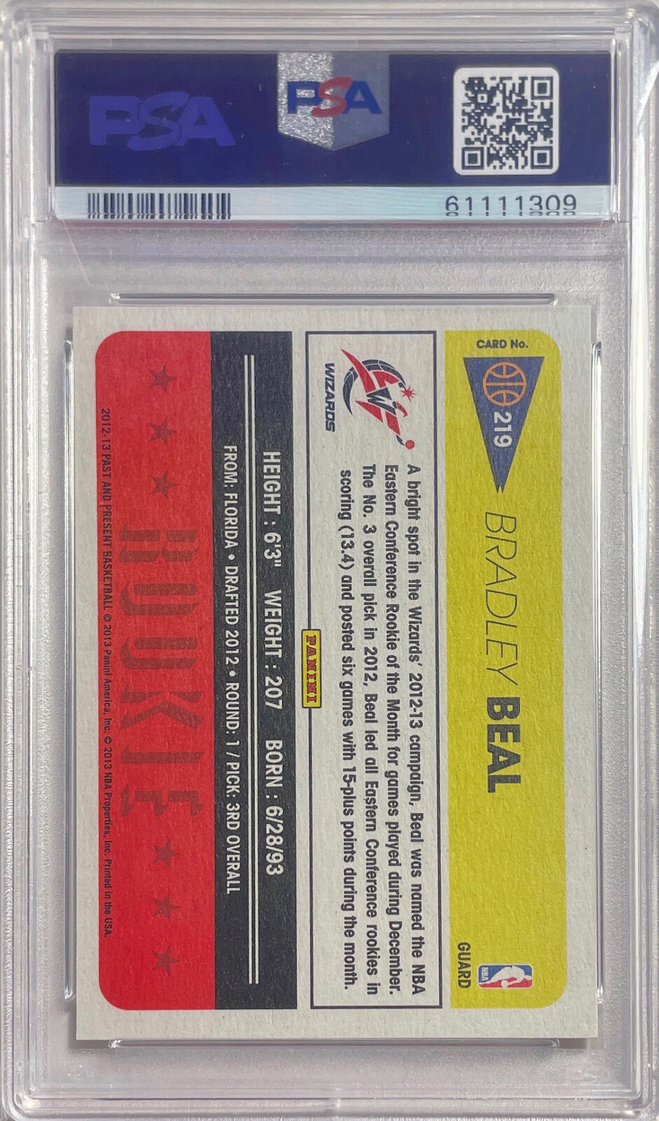 BRADLEY BEAL 2012-13 PANINI PAST & PRESENT ROOKIE RC #219 PSA 9 MINT