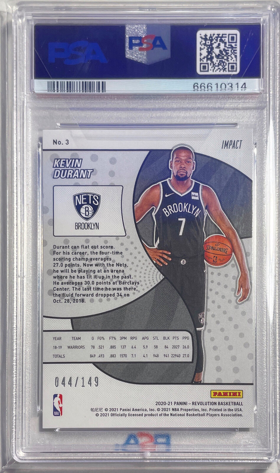 KEVIN DURANT 2020-21 PANINI REVOLUTION IMPACT #D 044/149 PSA 9 MINT POP 3