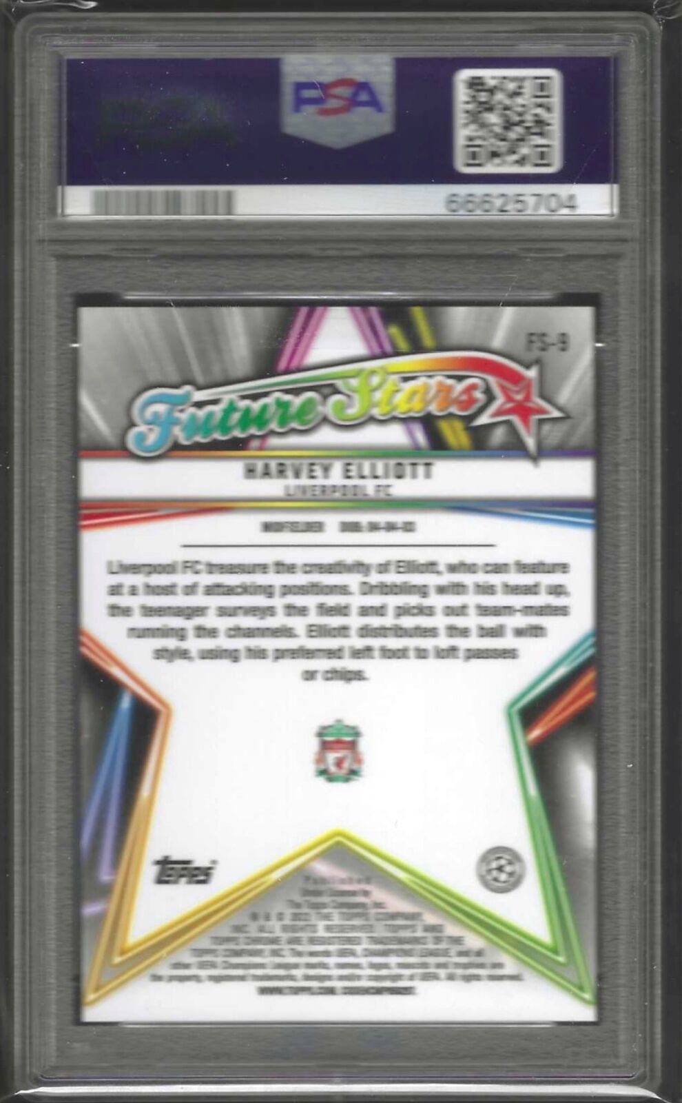 HARVEY ELLIOTT 2021-22 TOPPS CHROME FUTURE STARS REFRACTOR RC PSA 10 GEM POP 3