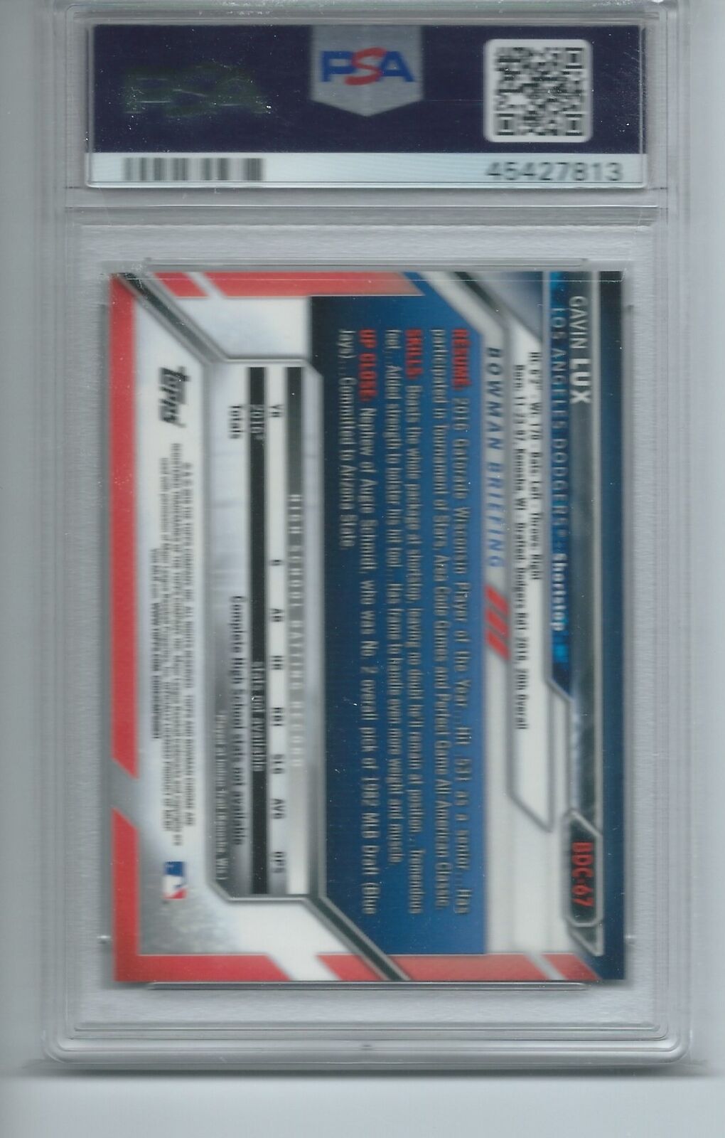 GAVIN LUX 2016 BOWMAN CHROME DRAFT 1ST PROSPECT #BDC67 PSA 10 GEM MINT