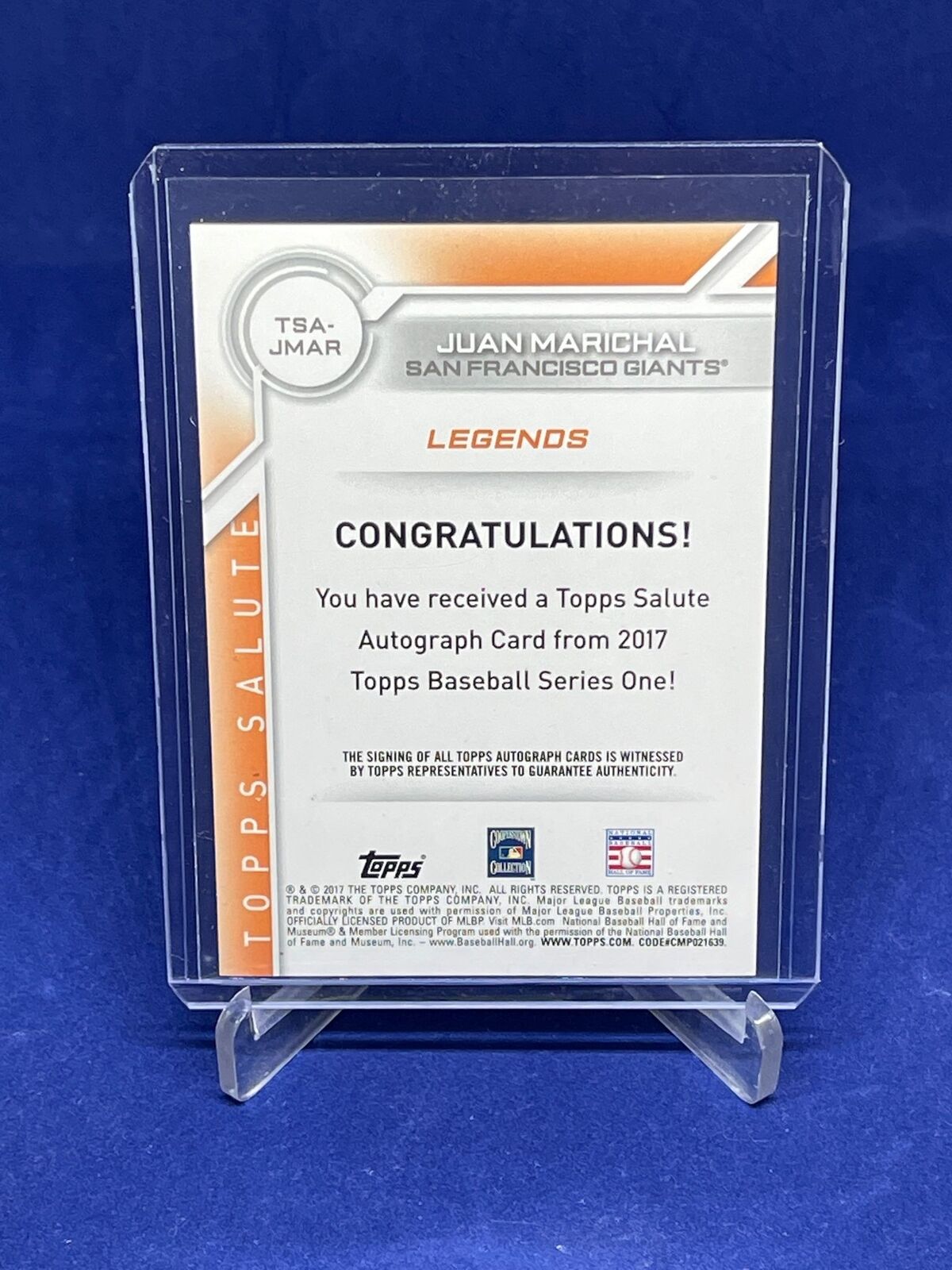 JUAN MARICHAL 2017 TOPPS SALUTE AUTO RED #D 2/5