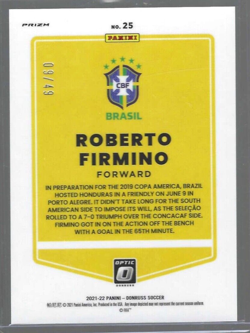 ROBERTO FIRMINO 2021-22 DONRUSS OPTIC QATAR ORANGE VELOCITY PRIZM HOLO #D 09/49