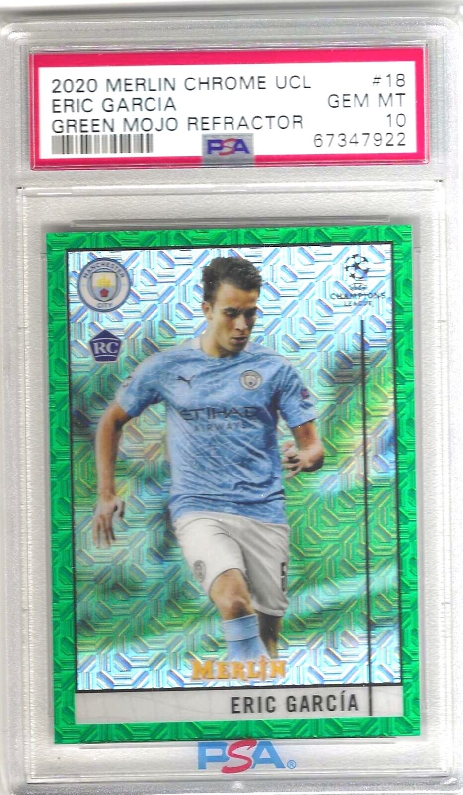 ERIC GARCIA 2020-21 TOPPS MERLIN GREEN MOJO REFRACTOR RC /99 PSA 10 GEM POP 1/1