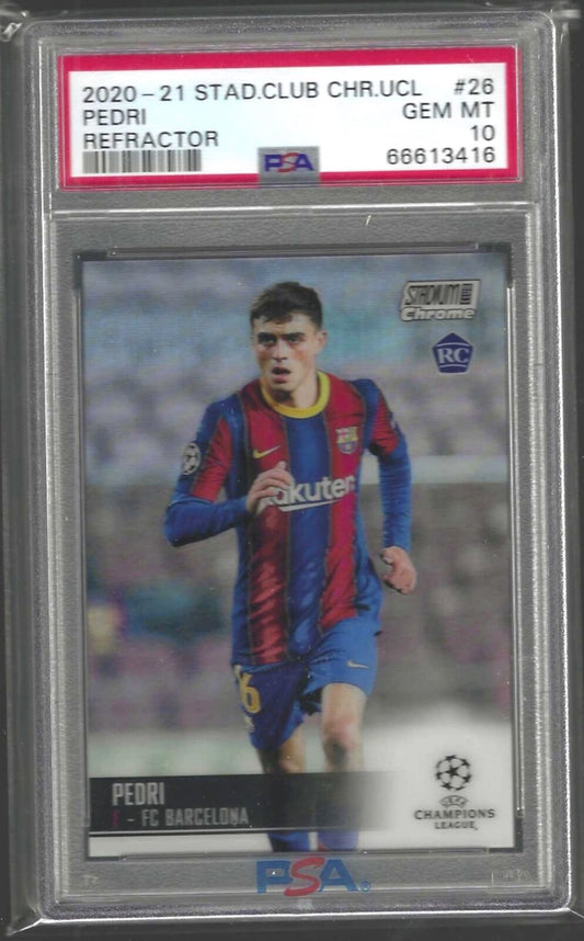 PEDRI 2020-21 TOPPS STADIUM CLUB CHROME SILVER REFRACTOR RC #26 PSA 10 GEM MINT