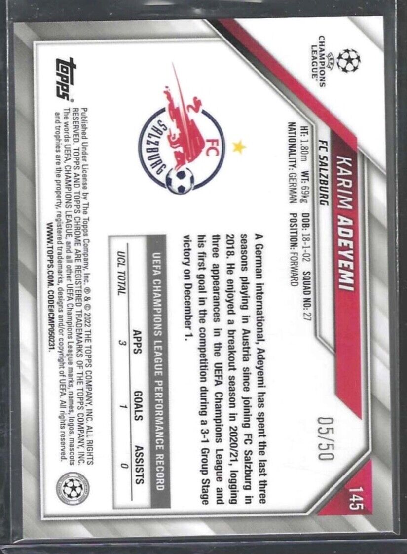 KARIM ADEYEMI 2021-22 TOPPS CHROME GOLD REFRACTOR #D 05/50