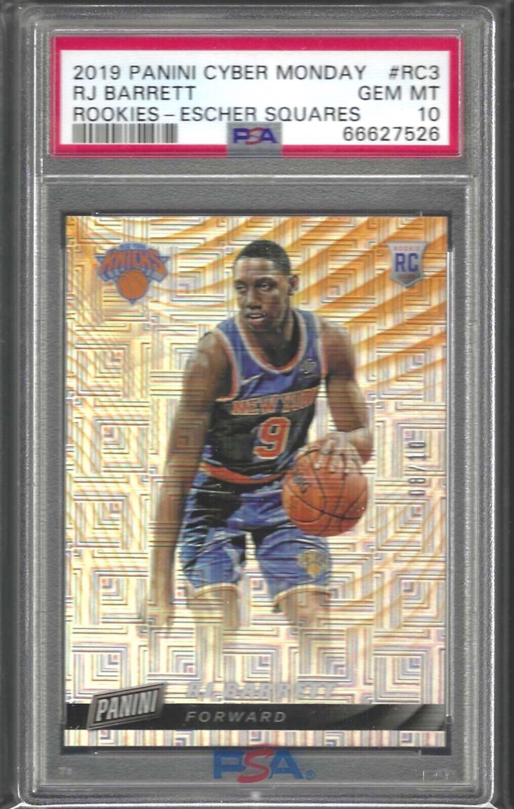RJ BARRETT 2019 PANINI CYBER MONDAY ESCHER SQUARES RC #D 8/10 PSA 10 GEM POP 4