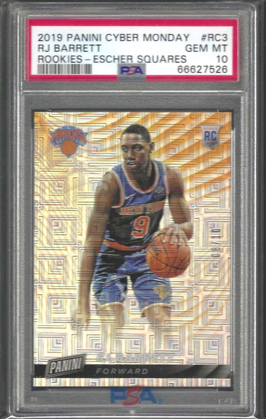 RJ BARRETT 2019 PANINI CYBER MONDAY ESCHER SQUARES RC #D 8/10 PSA 10 GEM POP 4