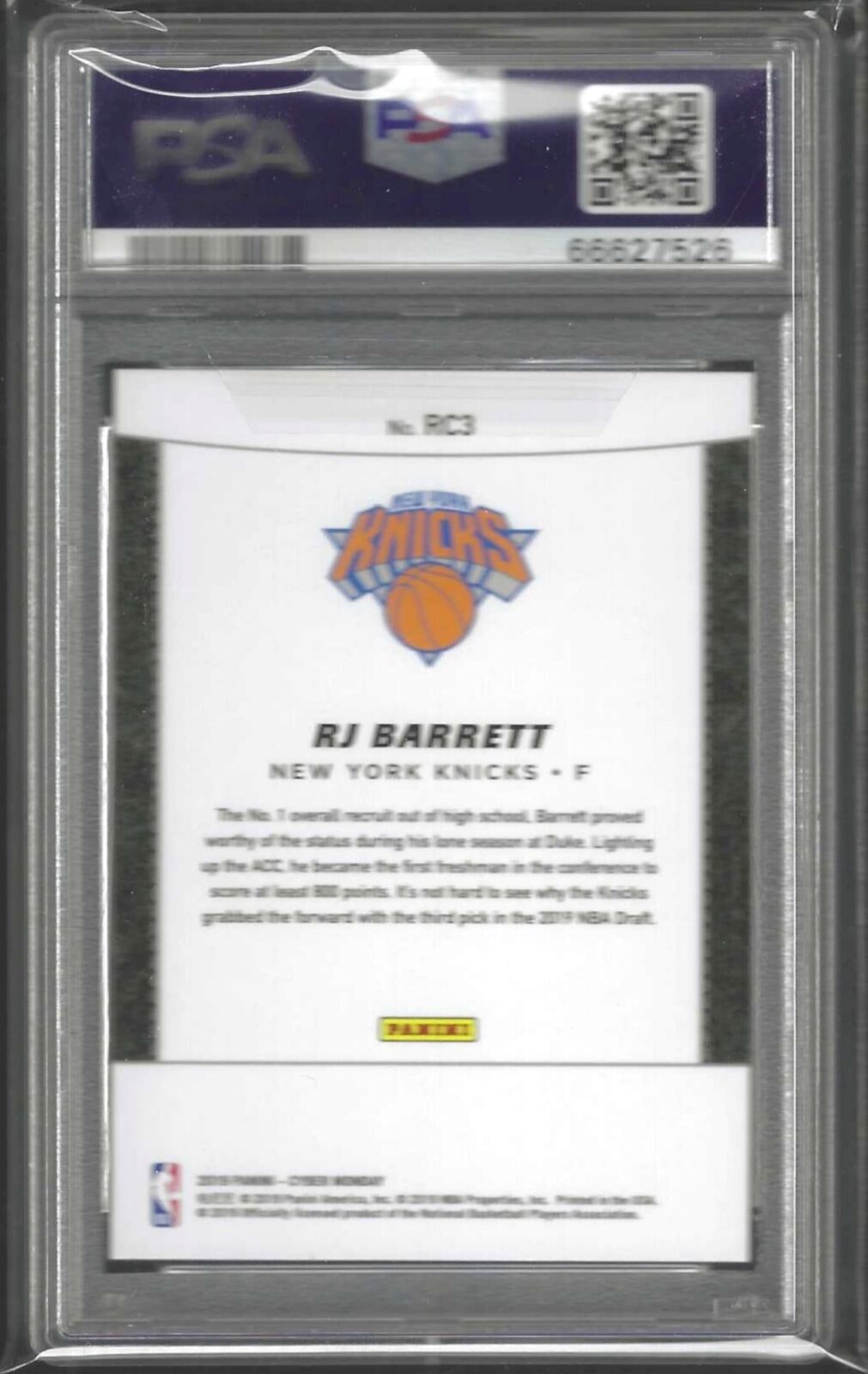 RJ BARRETT 2019 PANINI CYBER MONDAY ESCHER SQUARES RC #D 8/10 PSA 10 GEM POP 4