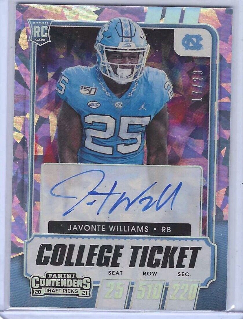JAVONTE WILLIAMS 2021 PANINI CONTENDERS DP CRACKED ICE ROOKIE AUTO RC #D 17/23