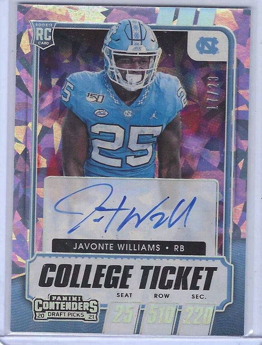 JAVONTE WILLIAMS 2021 PANINI CONTENDERS DP CRACKED ICE ROOKIE AUTO RC #D 17/23