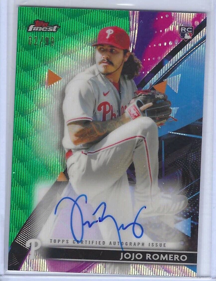 JOJO ROMERO 2021 TOPPS FINEST GREEN WAVE REFRACTOR AUTO RC #D 02/99