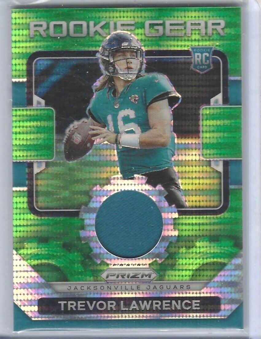 TREVOR LAWRENCE 2021 PANINI PRIZM GREEN PULSAR PRIZM ROOKIE GEAR PATCH RC #RG-1