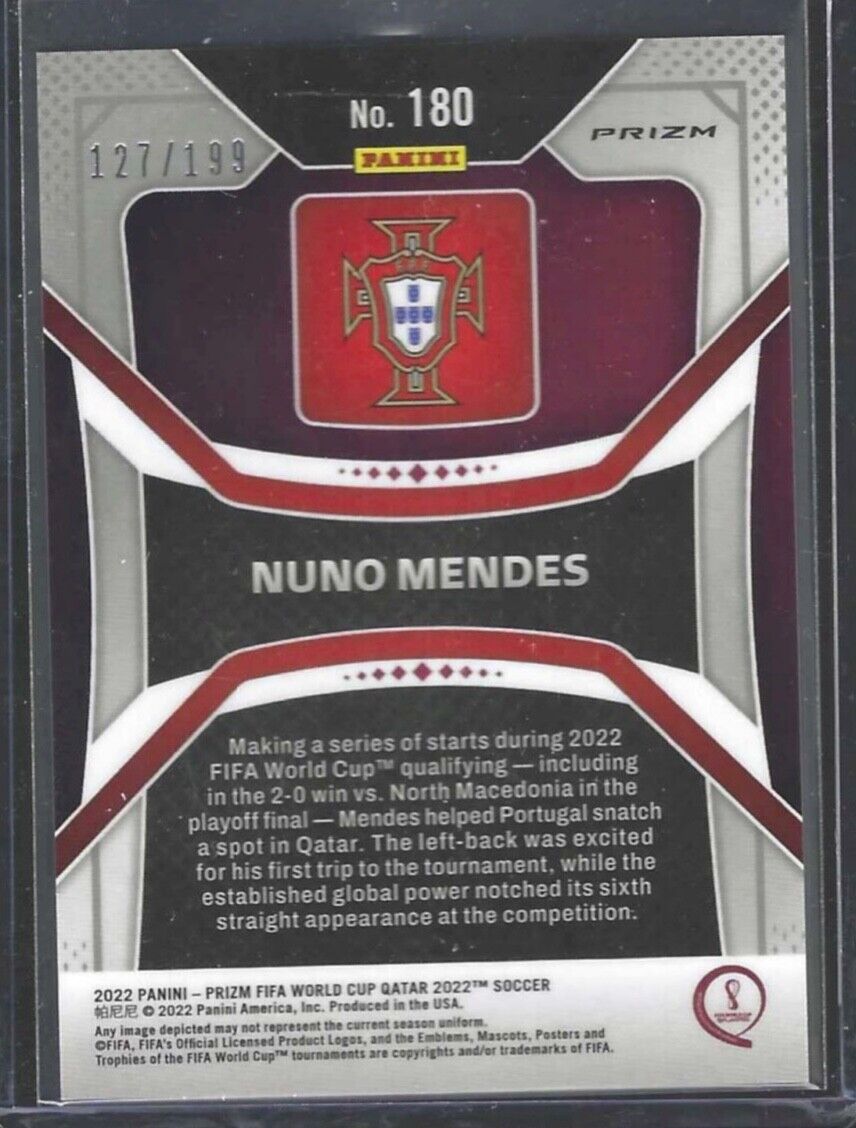 NUNO MENDES 2021-22 PANINI PRIZM WORLD CUP BLUE WAVE PRIZM ROOKIE RC #D 127/199