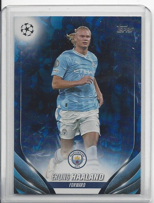 ERLING HAALAND 2023-24 TOPPS CLUB COMPETITIONS BLUE INFERNO FOIL #D 75/125