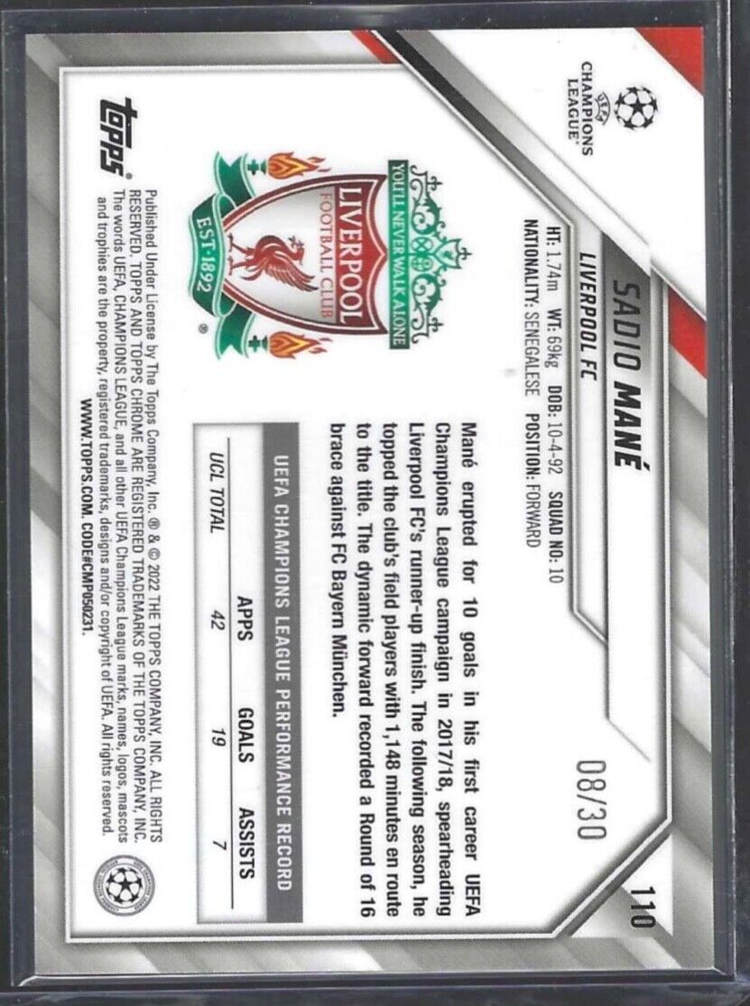 SADIO MANE 2021-22 TOPPS CHROME GOLD AND BLACK STARBALL REFRACTOR #D 08/30