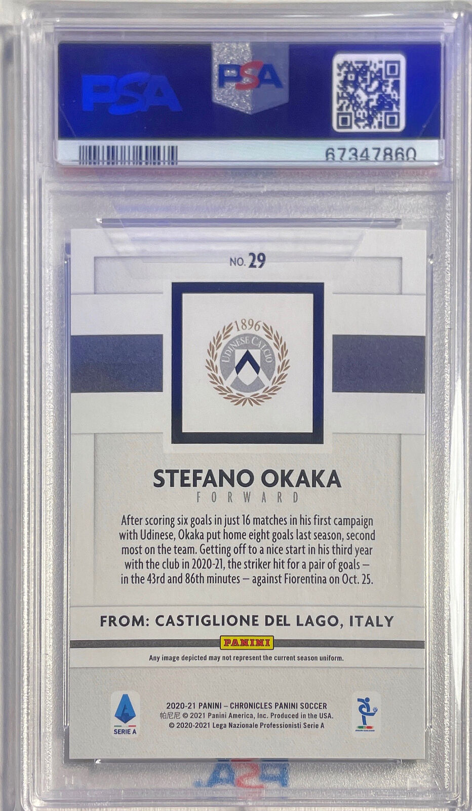 STEFANO OKAKA 2020-21 CHRONICLES SERIE A CRACKED ICE /23 PSA 10 GEM MINT POP 1/1