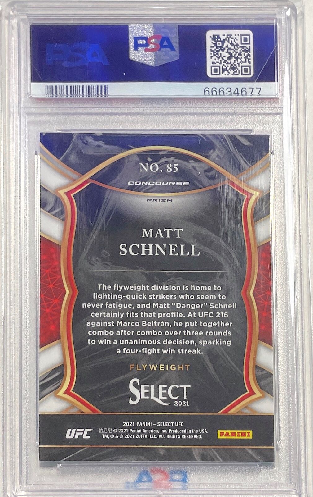 MATT SCHNELL 2021-22 SELECT UFC TRI COLOR PRIZM RC #85 PSA 10 GEM MINT POP 1/1