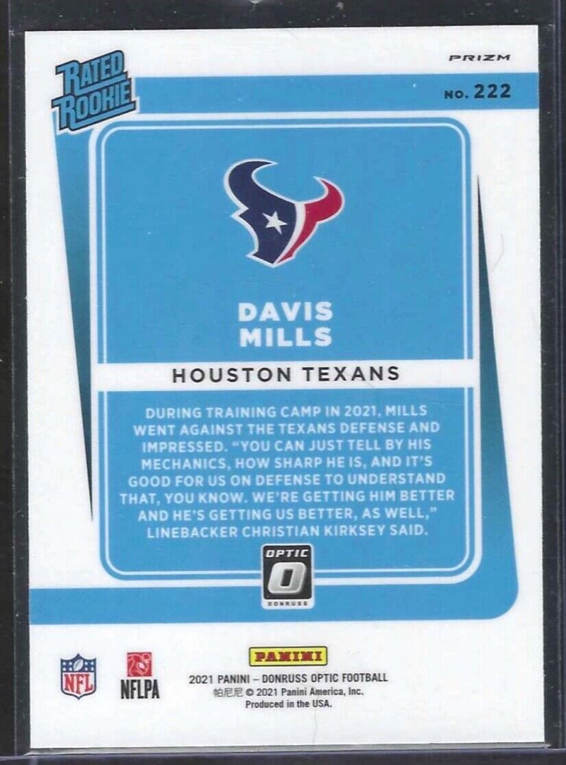 DAVIS MILLS 2021 PANINI DONRUSS OPTIC GREEN VELOCITY HOLO PRIZM ROOKIE RC #222