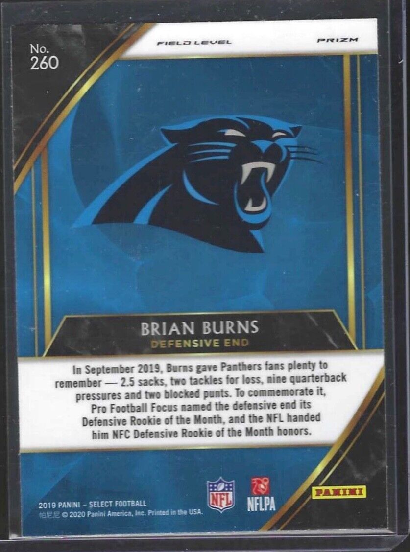 BRIAN BURNS 2019 PANINI SELECT SILVER PRIZM FIELD LEVEL ROOKIE RC #260