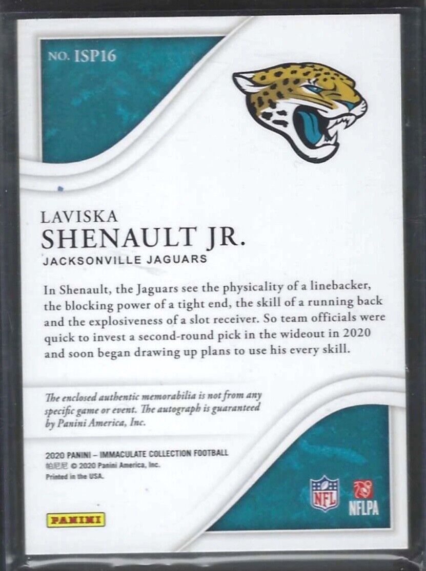 LAVISKA SHENAULT JR 2020 PANINI IMMACULATE RPA ROOKIE PATCH AUTO RC #D 41/99