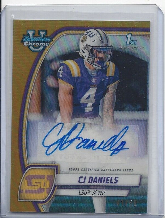 CJ DANIELS 20224 BOWMAN CHROME UNIVERSITY 1ST LSU GOLD REFRACTOR AUTO #D 41/50