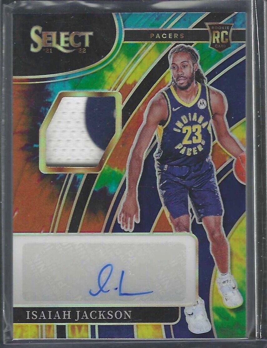ISAIAH JACKSON 2021-22 PANINI SELECT TYE DIE PRIZM ROOKIE PATCH AUTO RC #D 17/25
