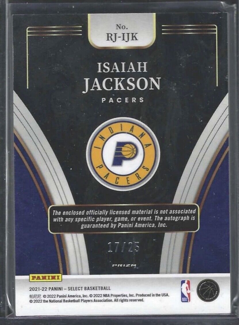 ISAIAH JACKSON 2021-22 PANINI SELECT TYE DIE PRIZM ROOKIE PATCH AUTO RC #D 17/25