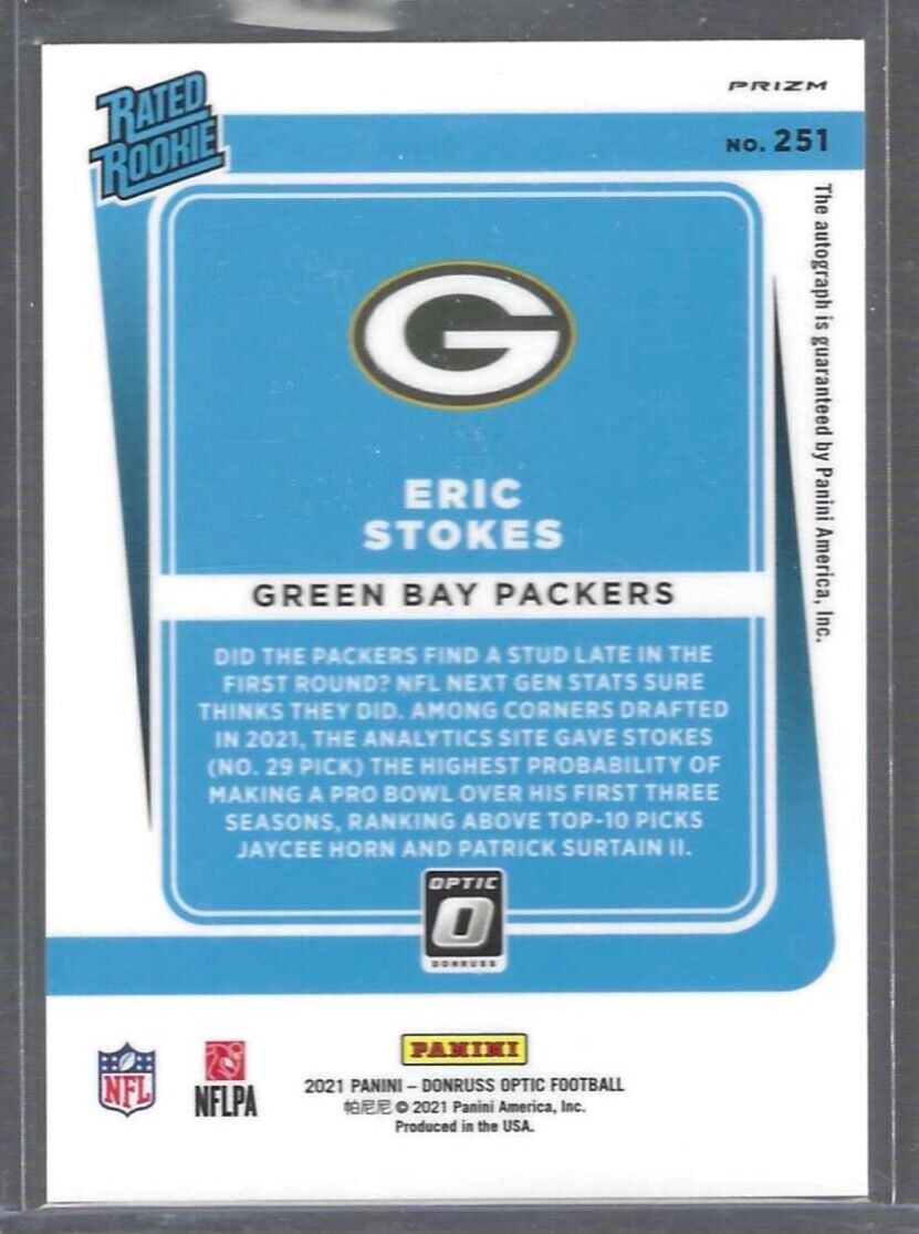 ERIC STOKES 2021 PANINI DONRUSS OPTIC BRONZE HOLO PRIZM ROOKIE AUTO RC #251
