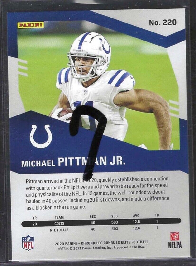 MICHAEL PITTMAN JR 2020 PANINI CHRONICLES DONRUSS ELITE PURPLE FOIL RC #D 46/99
