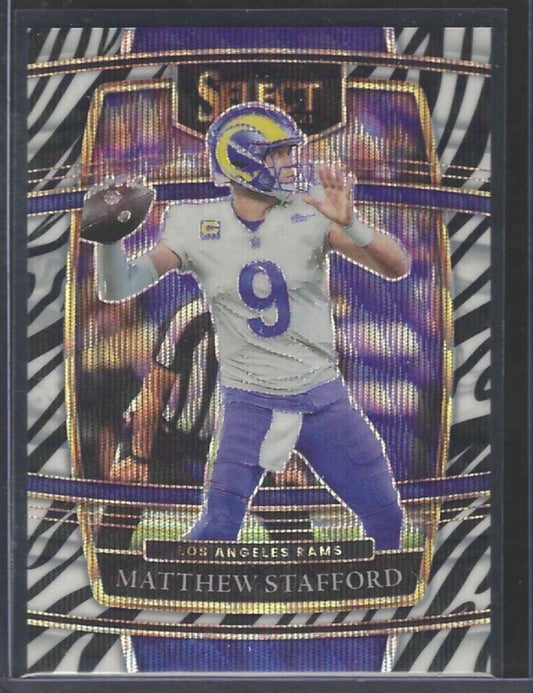 MATTHEW MATT STAFFORD 2021 PANINI SELECT CONCOURSE ZEBRA PRIZM SSP CASE HIT #20