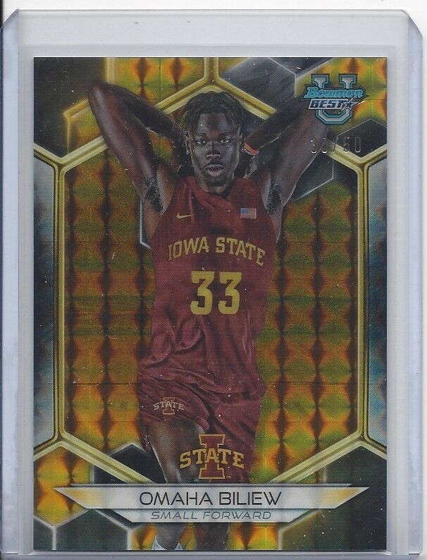 OMAHA BILIEW 2023 BOWMANS BEST GOLD GEOMETRIC IOWA STATE REFRACTOR #D 26/50