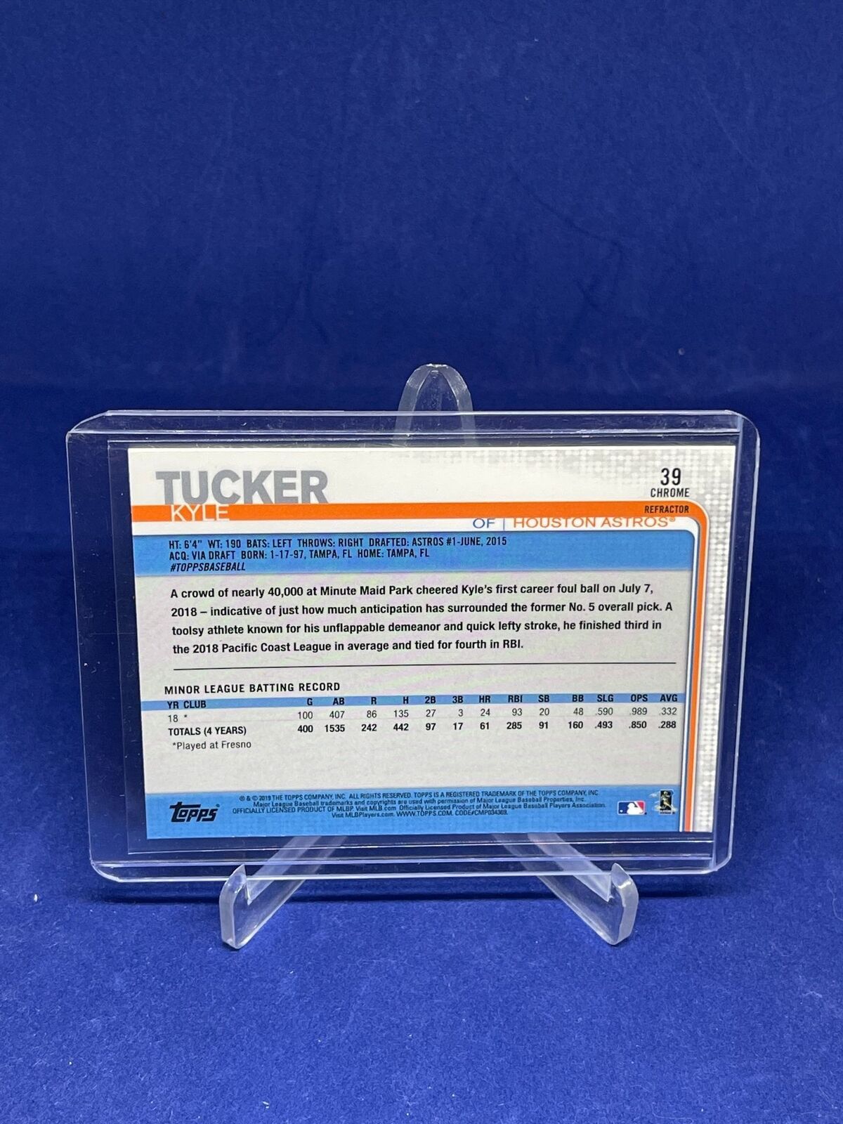 KYLE TUCKER 2019 TOPPS CHROME REFRACTOR ROOKIE RC #39