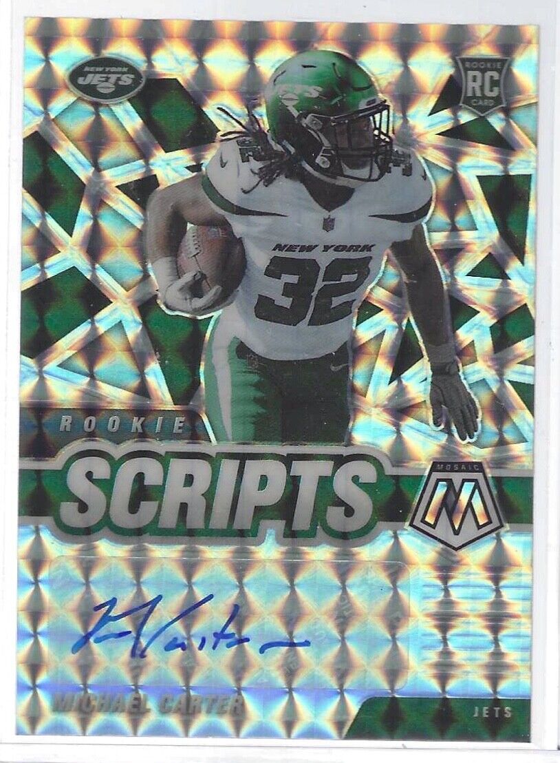 MICHAEL CARTER 2021 PANINI MOSAIC SILVER MOSAIC SCRIPTS ROOKIE AUTO RC #RS-35