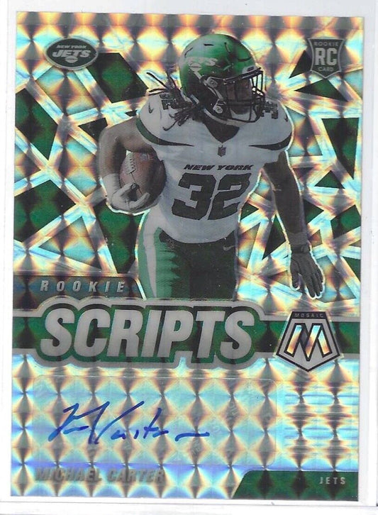 MICHAEL CARTER 2021 PANINI MOSAIC SILVER MOSAIC SCRIPTS ROOKIE AUTO RC #RS-35