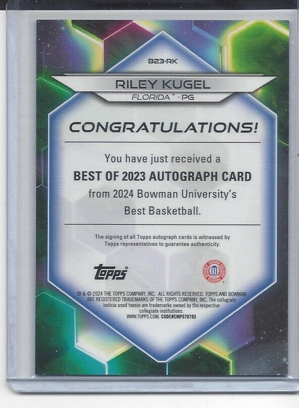 RILEY KUGEL 2023 BOWMANS BEST RED LAVA REFRACTOR FLORIDA AUTO #D 4/5