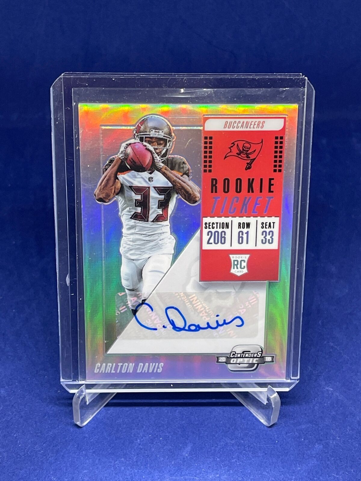 CARLTON DAVIS 2018 PANINI CONTENDERS OPTIC TICKET SILVER PRIZM AUTO RC #157