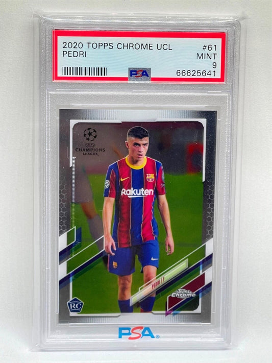 PEDRI 2020 TOPPS CHROME UEFA CHAMPIONS LEAGUE #61 ROOKIE RC PSA 9 MINT