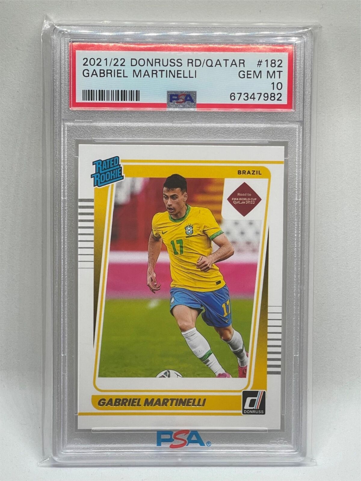 GABRIEL MARTINELLI 2021-22 DONRUSS ROAD TO QATAR #182 RATED ROOKIE RC PSA 10 GEM