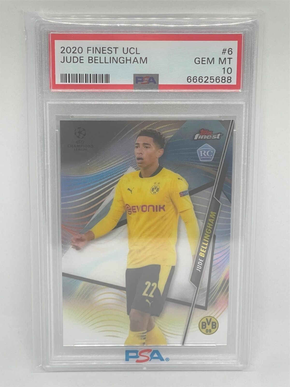 JUDE BELLINGHAM 2020 TOPPS FINEST UEFA CHAMPIONS LEAGUE #6 ROOKIE RC PSA 10