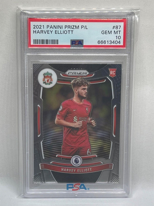 HARVEY ELLIOTT 2021 PANINI PRIZM EPL #87 ROOKIE RC PSA 10 GEM MINT