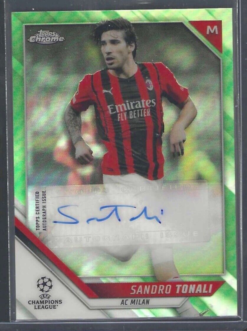 SANDRO TONALI 2021-22 TOPPS CHROME UCL GREEN REFRACTOR AUTO #D 41/99