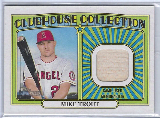 MIKE TROUT 2021 TOPPS HERITAGE CLUBHOUSE COLLECTION GAME USED BAT PATCH #CC-MT