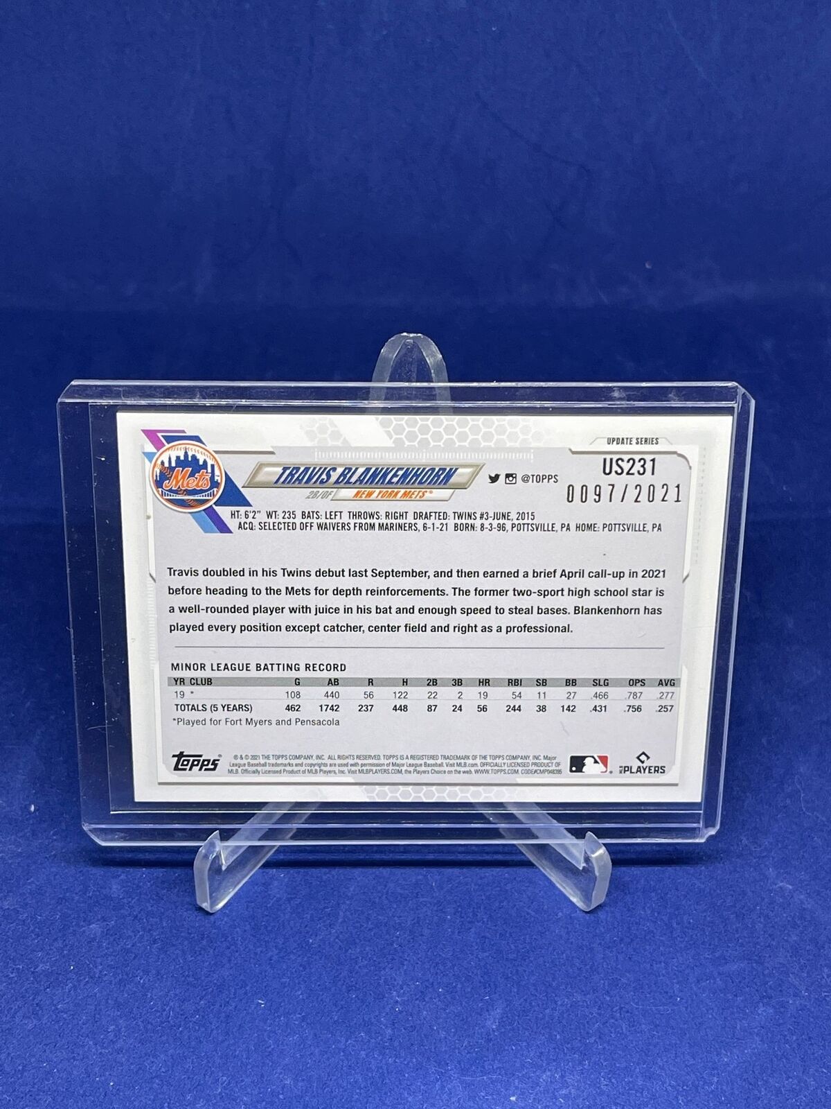 TRAVIS BLANKENHORN TOPPS 2021 UPDATE SERIES GOLD ROOKIE RC #D 97/2021