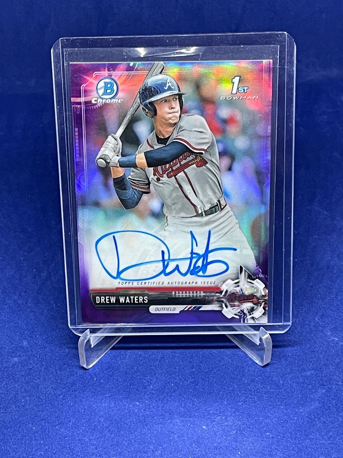 DREW WATERS 2017 BOWMAN CHROME 1ST AUTO PURPLE REFRACTOR PROSPECT #D 162/250