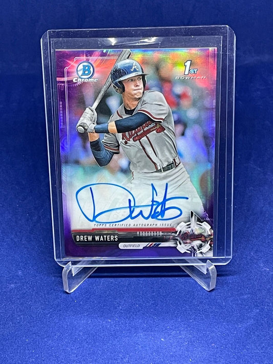 DREW WATERS 2017 BOWMAN CHROME 1ST AUTO PURPLE REFRACTOR PROSPECT #D 162/250