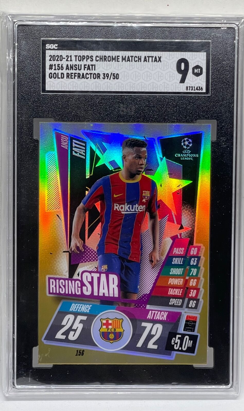 ANSU FATI 2020-21 TOPPS CHROME MATCH ATTAX GOLD REFRACTOR 39/50 SGC 9 MINT