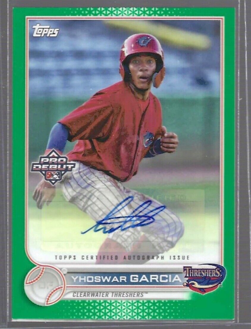 YHOSWAR GARCIA 2022 TOPPS PRO DEBUT GREEN PROSPECT AUTO #D 08/99